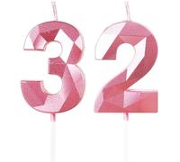 Yiran Pink 32nd Birthday Candles, Number 32 Happy Birthday Candles, Pink Cake Topper Decorations for Birthday Party, Wedding Anniversary Celebration Supply for Girls Women