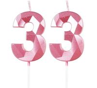 Yiran Pink 33rd Birthday Candles, Number 33 Happy Birthday Candles, Pink Cake Topper Decorations for Birthday Party, Wedding Anniversary Celebration Supply for Girls Women