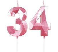 Yiran Pink 34th Birthday Candles, Number 34 Happy Birthday Candles, Pink Cake Topper Decorations for Birthday Party, Wedding Anniversary Celebration Supply for Girls Women