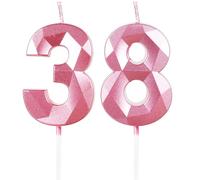 Yiran Pink 38th Birthday Candles, Number 38 Happy Birthday Candles, Pink Cake Topper Decorations for Birthday Party, Wedding Anniversary Celebration Supply for Girls Women