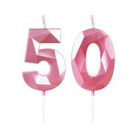 Yiran Pink 50th Birthday Candles, Number 50 Happy Birthday Candles, Pink Cake Topper Decorations for Birthday Party, Wedding Anniversary Celebration Supply for Girls Women