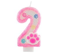 Yiran Pink Paw Print Number 2 Birthday Candle for Dogs and Cats Theme Party Decor, Glitter Pink Cake Topper Decoration for Pet 2nd Birthday Party & Anniversary Celebration Supplies