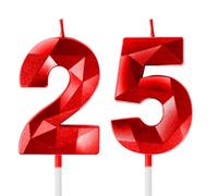 Yiran Red 25th Birthday Number Candles, 3D Design Cake Topper Decor for Boy Girl Women Men Birthday Theme Party Weddings Anniversary Celebration Supplies