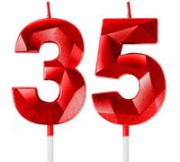 Yiran Red 35th Birthday Candles, Number 35 Candle Set, 3D Design Cake Topper Decorations for Boys Girls Men Women Birthday Theme Party Weddings Anniversary Celebration