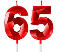 Yiran Red 65th Birthday Candles, Number 65 Candle Set, 3D Design Cake Topper Decorations for Boys Girls Men Women Birthday Theme Party Weddings Anniversary Celebration