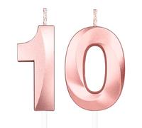 Yiran Rose Gold 10th Birthday Candles for Her - Set of 10, Perfect for Cake Toppers, Parties, Weddings & Anniversaries