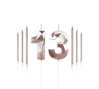 Yiran Rose Gold 13th Birthday Candles Set Number 13 Candle with Long for Cake Candle, Topper Decorations Party Wedding Anniversary