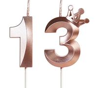 Yiran Rose Gold 13th Birthday Candles with Crown Decor, 3D Number 13 Candle, 13th Birthday Candle for Cake, Happy Birthday Candle, Cake Candles Cake Topper Decorations for Girls Birthday Party Supply