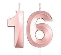 Yiran Rose Gold 16th Birthday Candles for Her, Cake Topper, Party & Wedding Celebration Supplies