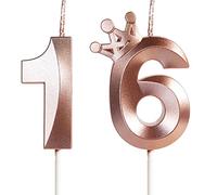 Yiran Rose Gold 16th Birthday Candles with Crown Decor, 3D Number 16 Candle, 16th Birthday Candle for Cake, Happy Birthday Candle, Cake Candles Cake Topper Decorations for Girls Birthday Party Supply