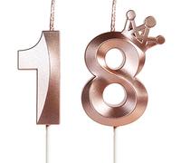 Yiran Rose Gold 18th Birthday Candles with Crown Decor, 3D Number 18 Candle, 18th Birthday Candle for Cake, Happy Birthday Candle, Cake Candles Cake Topper Decorations for Girls Birthday Party Supply