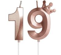 Yiran Rose Gold 19th Birthday Candles with Crown Decor, 3D Number 19 Candle, 19th Birthday Candle for Cake, Rose Gold Cake Candles Cake Topper Decorations for Boys Girls Kids Birthday Party Supply