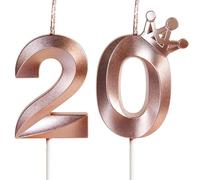 Yiran Rose Gold 20th Birthday Candles with Crown Decor, 3D Number 20 Candle, 20th Birthday Candle for Cake, Happy Birthday Candle, Cake Candles Cake Topper Decorations for Girls Birthday Party Supply