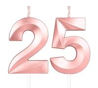 Yiran Rose Gold 25th Birthday Candles for Her, Cake Topper for Parties & Celebrations
