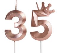 Yiran Rose Gold 35th Birthday Candles with Crown Decor, 3D Number 35 Candle, 35th Birthday Candle for Cake, Happy Birthday Candle, Cake Candles Cake Topper Decorations for Women Birthday Party Supply