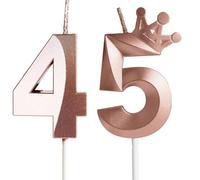Yiran Rose Gold 45th Birthday Candles with Crown Decor, 3D Number 45 Candle, 45th Birthday Candle for Cake, Happy Birthday Candle, Cake Candles Cake Topper Decorations for Women Birthday Party Supply