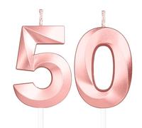 Yiran Rose Gold 50th Birthday Candles for Her - Cake Topper, Party & Wedding Celebration Supplies