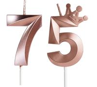 Yiran Rose Gold 75th Birthday Candles with Crown Decor, 3D Number 75 Candle, 75th Birthday Candle for Cake, Happy Birthday Candle, Cake Candles Cake Topper Decorations for Women Birthday Party Supply