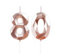 Yiran Rose Gold 80th Birthday Candles - Number 80 Candle for Her, Happy Birthday Cake Topper Decorations