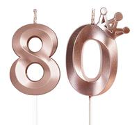 Yiran Rose Gold 80th Birthday Candles with Crown Decor, 3D Number 80 Candle, 80th Birthday Candle for Cake, Happy Birthday Candle, Cake Candles Cake Topper Decorations for Women Birthday Party Supply