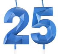 Yiran Royal Blue 25th Birthday Candles, Number 25 Candle Set, 3D Design Cake Topper Decorations for Boys Girls Men Women Birthday Theme Party Weddings Anniversary Celebration