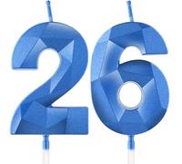 Yiran Royal Blue 26th Birthday Candles, Number 26 Candle Set, 3D Design Cake Topper Decorations for Boys Girls Men Women Birthday Theme Party Weddings Anniversary Celebration