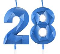 Yiran Royal Blue 28th Birthday Candles, Number 28 Candle Set, 3D Design Cake Topper Decorations for Boys Girls Men Women Birthday Theme Party Weddings Anniversary Celebration