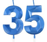 Yiran Royal Blue 35th Birthday Candles, Number 35 Candle Set, 3D Design Cake Topper Decorations for Boys Girls Men Women Birthday Theme Party Weddings Anniversary Celebration
