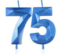 Yiran Royal Blue 75th Birthday Candles, Number 75 Candle Set, 3D Design Cake Topper Decorations for Boys Girls Men Women Birthday Theme Party Weddings Anniversary Celebration