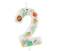 Yiran Safari Animal Number 2 Birthday Candle, Wild One Jungle Themed Cake Topper, Tropical Palm Leaf Party Decorations for 2nd Birthday Boys Girls Baby Shower
