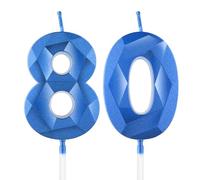 Yiran Sapphire Blue 80th Birthday Candles, Number 80 Candle Set, 3D Design Cake Topper Decor for Women Men Birthday Theme Party Weddings Anniversary Celebration