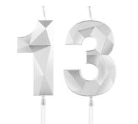 Yiran Silver 13th Birthday Candles, Number 13 Happy Birthday Candles, Silver Cake Topper Decorations for Birthday Party, Wedding Anniversary Celebration Supply for Men Women（Age 13）
