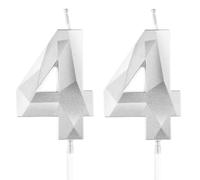 Yiran Silver 44th Birthday Candles, Number 44 Happy Birthday Candles, Silver Cake Topper Decorations for Birthday Party, Wedding Anniversary Celebration Supply for Men Women（Age 44）