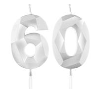 Yiran Silver 60th Birthday Candles, Number 60 Happy Birthday Candles, Silver Cake Topper Decorations for Birthday Party, Wedding Anniversary Celebration Supply for Men Women（Age 60）