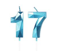 Yiran Sky Blue 17th Birthday Candles, Number 17 Happy Birthday Candles, Blue Cake Topper Decorations for Birthday Party, Wedding Anniversary Celebration Supply for Boys Girls（Age 17）