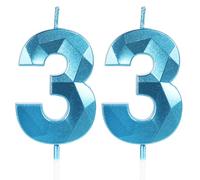 Yiran Sky Blue 33rd Birthday Candles, Number 33 Happy Birthday Candles, Blue Cake Topper Decorations for Birthday Party, Wedding Anniversary Celebration Supply for Men Women（Age 33）