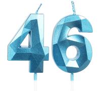 Yiran Sky Blue 46th Birthday Candles, Number 46 Happy Birthday Candles, Blue Cake Topper Decorations for Birthday Party, Wedding Anniversary Celebration Supply for Men Women（Age 46）