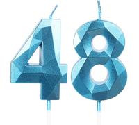 Yiran Sky Blue 48th Birthday Candles, Number 48 Happy Birthday Candles, Blue Cake Topper Decorations for Birthday Party, Wedding Anniversary Celebration Supply for Men Women（Age 48）