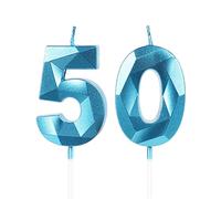 Yiran Sky Blue 50th Birthday Candles, Number 50 Happy Birthday Candles, Blue Cake Topper Decorations for Birthday Party, Wedding Anniversary Celebration Supply for Men Women（Age 50）