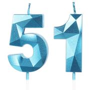 Yiran Sky Blue 51st Birthday Candles, Number 51 Happy Birthday Candles, Blue Cake Topper Decorations for Birthday Party, Wedding Anniversary Celebration Supply for Men Women（Age 51）