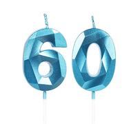 Yiran Sky Blue 60th Birthday Candles, Number 60 Happy Birthday Candles, Blue Cake Topper Decorations for Birthday Party, Wedding Anniversary Celebration Supply for Men Women（Age 60）