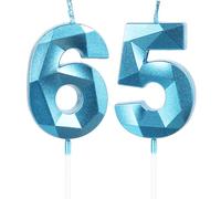 Yiran Sky Blue 65th Birthday Candles, Number 65 Happy Birthday Candles, Blue Cake Topper Decorations for Birthday Party, Wedding Anniversary Celebration Supply for Men Women（Age 65）