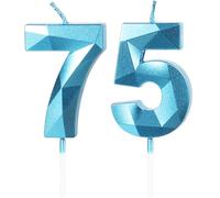 Yiran Sky Blue 75th Birthday Candles, Number 75 Happy Birthday Candles, Blue Cake Topper Decorations for Birthday Party, Wedding Anniversary Celebration Supply for Men Women（Age 75）