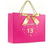 Yiran Sweet 13 Gift Bags, 13th Birthday Gift Bags with Hands, Rose Gift Wrapping Paper Bag, 13th Birthday Party Anniversary Decorations