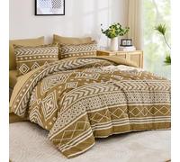 Yiran Taupe Brown Fall Comforter Set Queen Size, 7 Piece Boho Striped Bedding Set, Geometric Aztec Bed in a Bag Queen, Soft Microfiber Bohemian Complete Bedding Set with Sheets for All Season