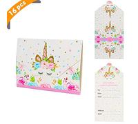 Yiran Unicorn Girls Party Invitations - Pink and Gold Envelopes Style Ready to Write (Pack 16)