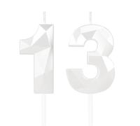 Yiran White 13th Birthday Candles, Number 13 Happy Birthday Candles, White Cake Topper Decorations for Boys Girls Birthday Party, Wedding Anniversary Celebration Supply