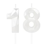 Yiran White 18th Birthday Candles, Number 18 Happy Birthday Candles, White Cake Topper Decorations for Boys Girls Birthday Party, Wedding Anniversary Celebration Supply