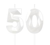 Yiran White 50th Birthday Candles, Number 50 Happy Birthday Candles, White Cake Topper Decorations for Women Men Birthday Party, Wedding Anniversary Celebration Supply
