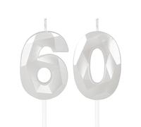 Yiran White 60th Birthday Number Candles, 3D Design, Eco-Friendly, Unscented, Novelty Candle, Celebration, Anniversary